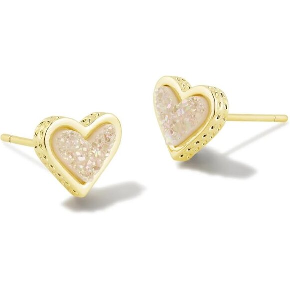 Women's Iridescent Drusy Kendra Scott Framed Ari Heart Stud Earrings - Picture 1 of 2